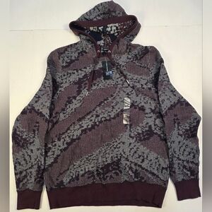 INC International Concepts Maroon and Gray Knit Hoodie Sweater